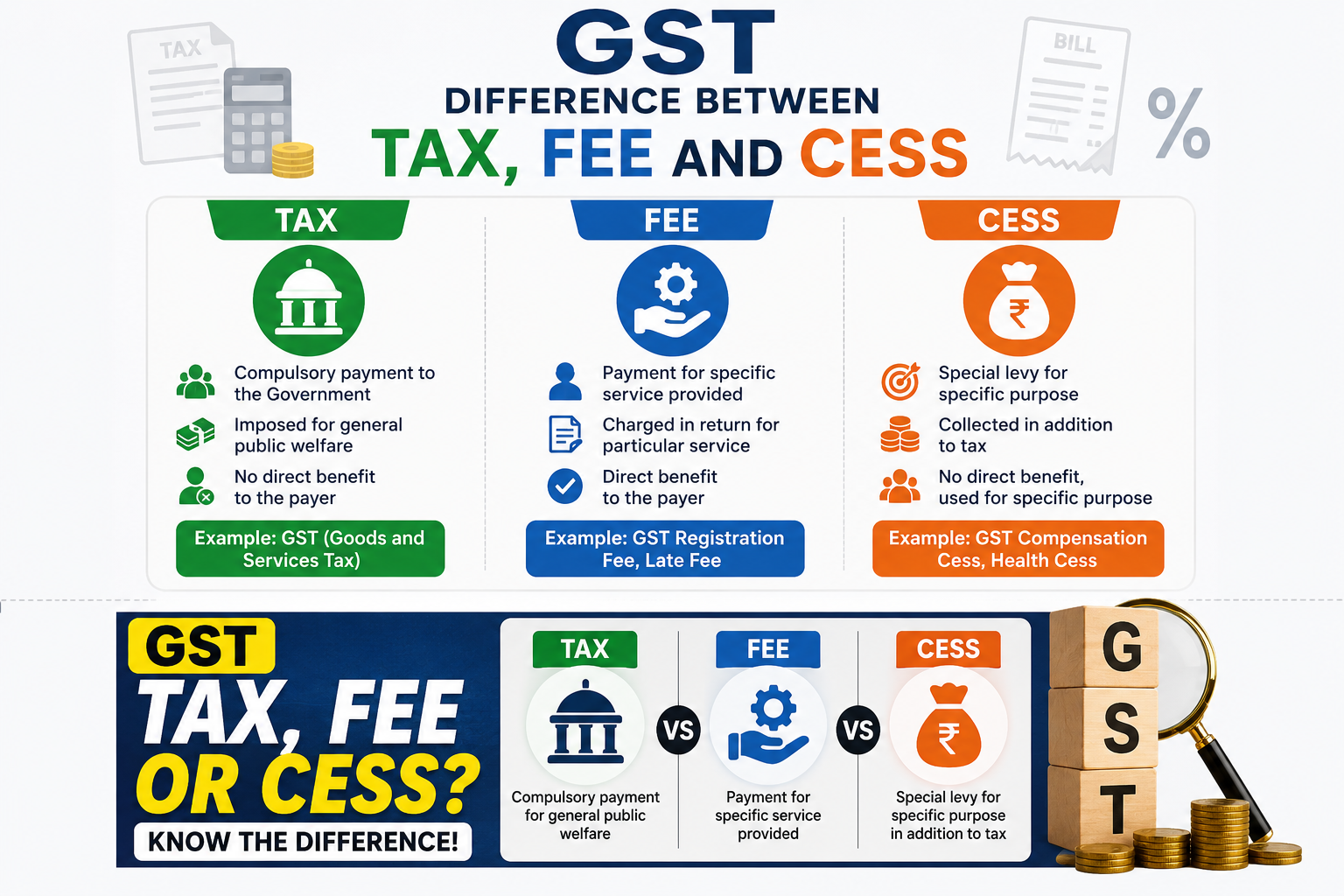 DIFFERENT BETWEEN TAX & FEE&CESS